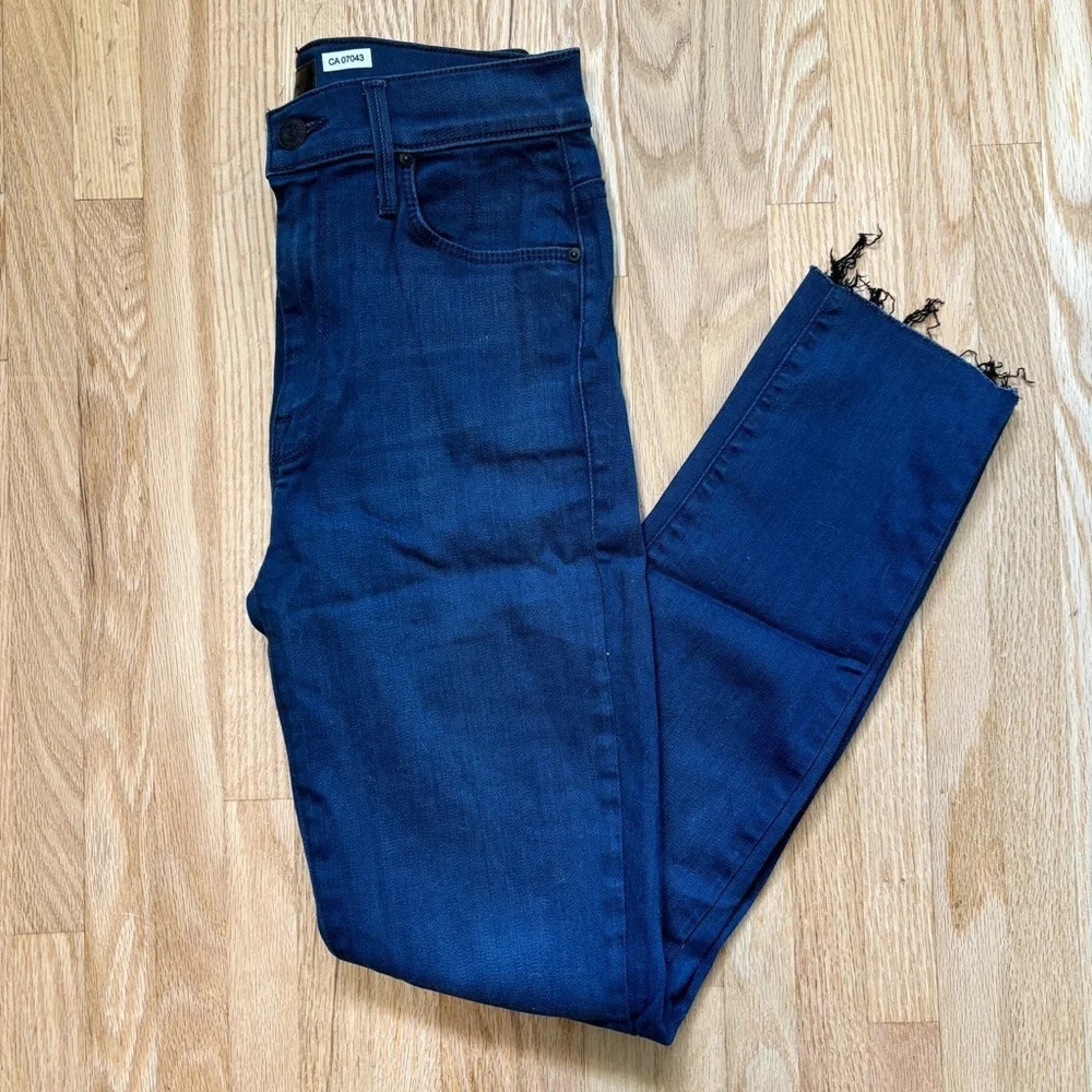 MOTHER High Waist  Looker Ankle Fray Stretch Dark Wash Slim Jeans Untouched